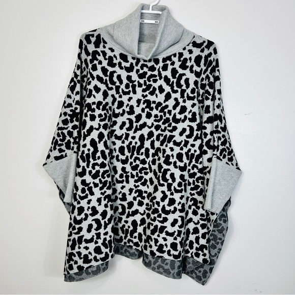 Apricot Animal Print Poncho with Polo Neck and Long Sleeves women One Size - Picture 5 of 16